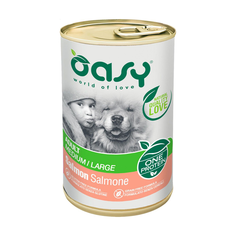 Вологий корм для дорослих собак середніх та великих порід Oasy One Animal Protein Adult Medium/Large з лососем, 400 г